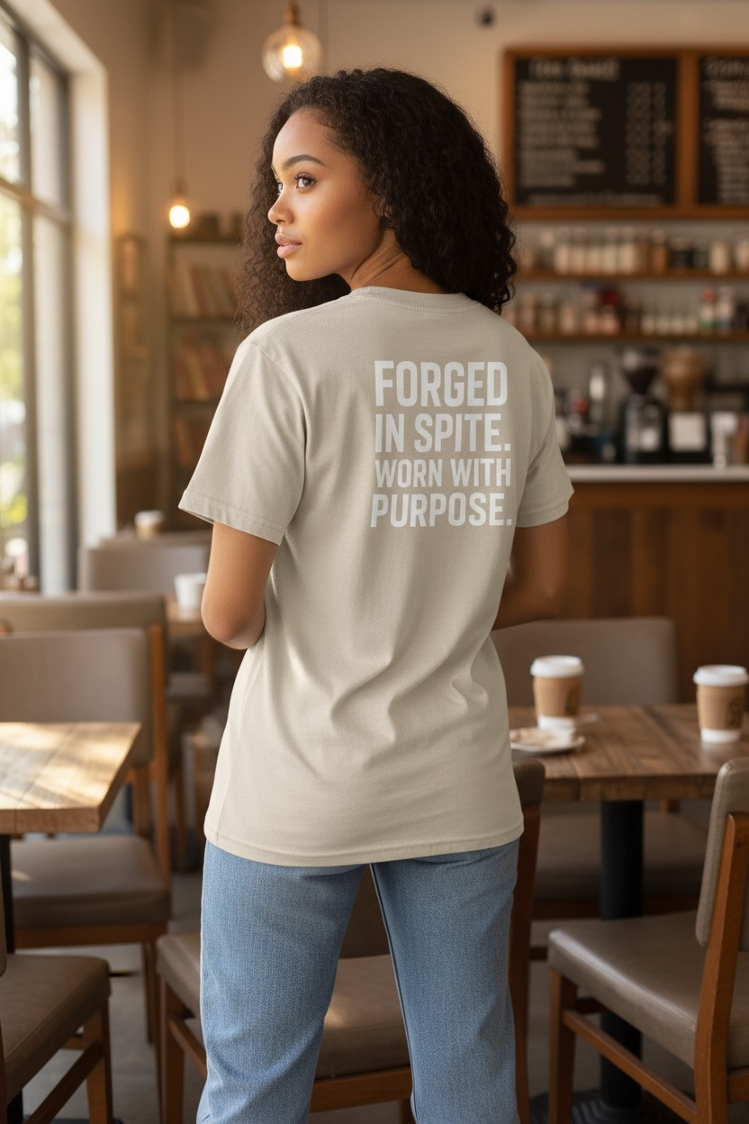 Short sleeve grit works clothing company, forged in spite worn with purpose T-shirt